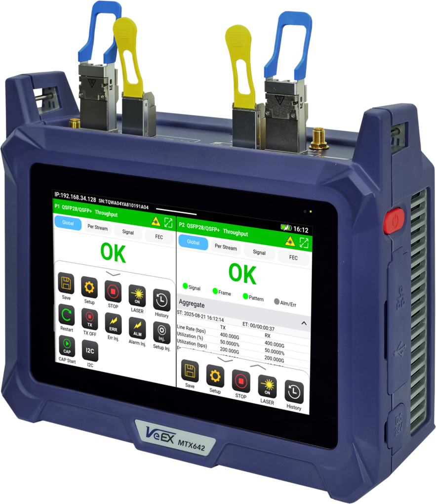 VeEX MTX642 kannettava 2×400G Ethernet-testauslaite