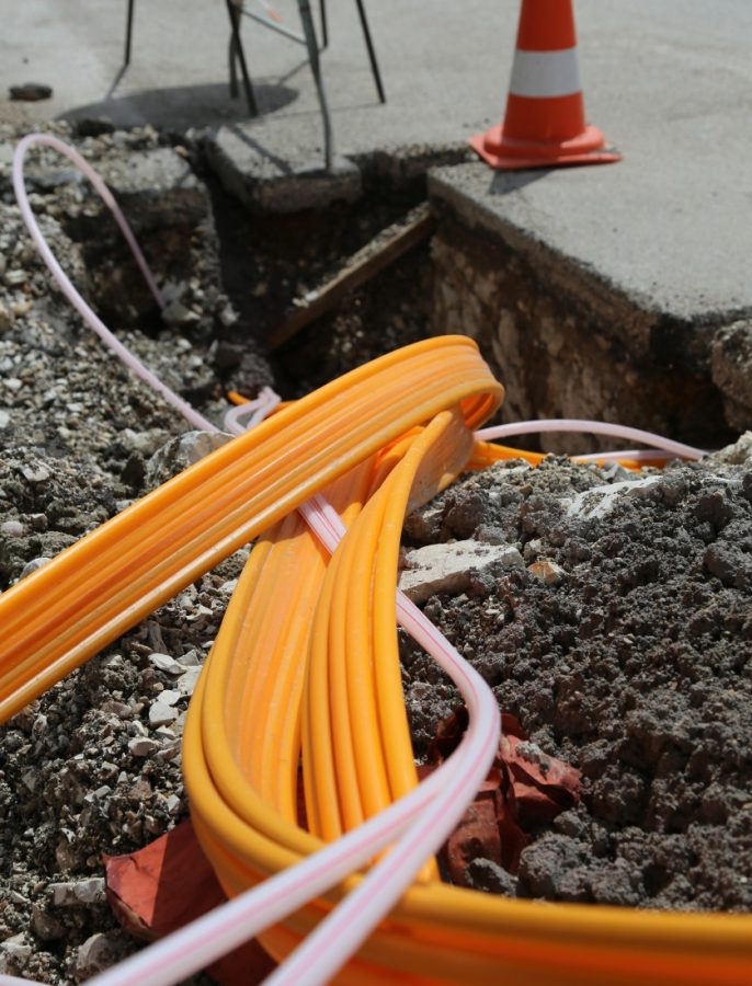road work for the installation of fiber optic cables for telecom